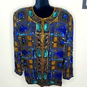 Scala Vintage Beaded & Sequined Cardigan, Size 2X